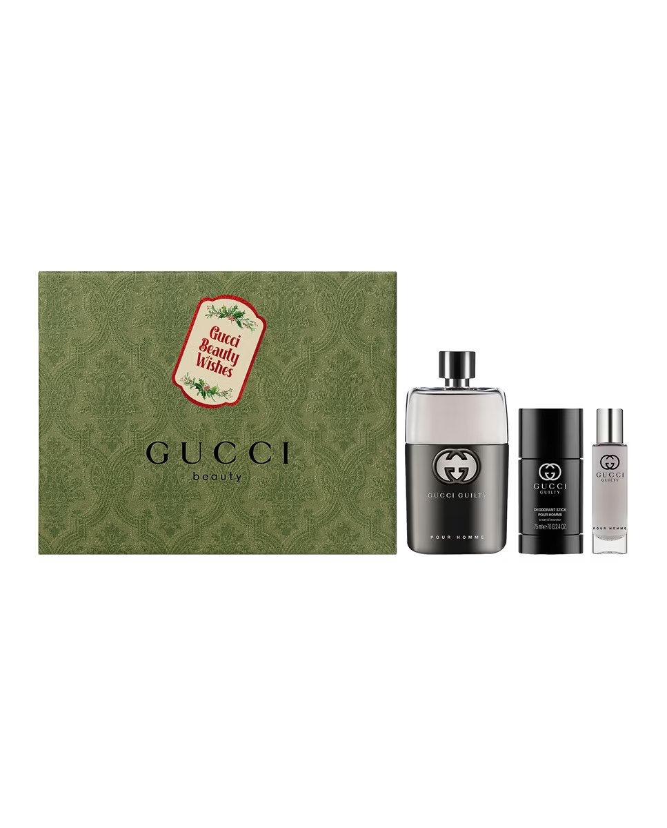 Gucci Guilty Pour Homme Coffret Cadeau 90 ml EDT + vaporisateur de voyage 15 ml EDT + déodorant en stick 75 ml