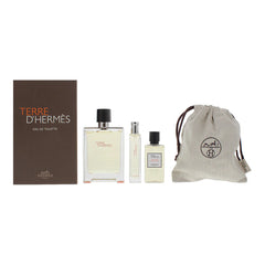 Hermes Terre d'Hermes 100ml EDT + 40ml Duschgel + 15ml EDT + Täschchen für Herren Geschenkset
