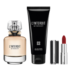 Givenchy L'Interdit 50ml EDP + 75ml Körpermilch + Lippenstift für Damen GESCHENKSET