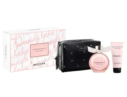 Coffret Cadeau Rochas Mademoiselle 90ml EDP + Lait Corps 100ml + Trousse de Toilette pour Femme