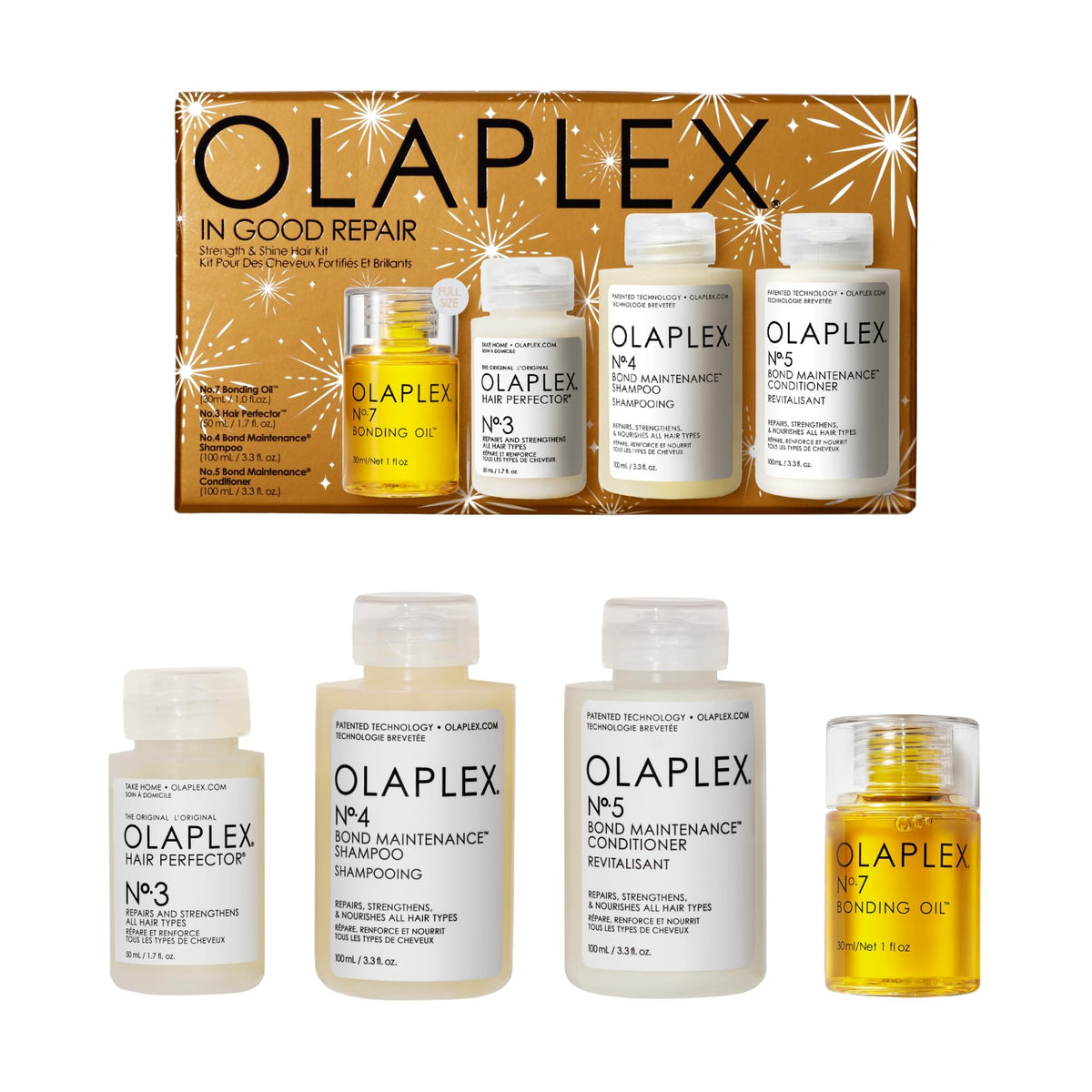 Kit capelli Olaplex In Good Repair: Shampoo N4, Balsamo N5, Perfector N3 & Olio N7