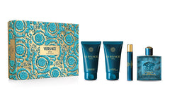 Versace Eros 100ml EDP + 75ml Aftershave Balm + 75ml Duschgel + 10ml EDP Mini für Herren GESCHENKSET