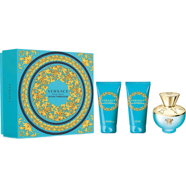 Coffret Cadeau Versace Pour Femme Dylan Turquoise Eau de Toilette 50 ml pour Femme – 3 pièces