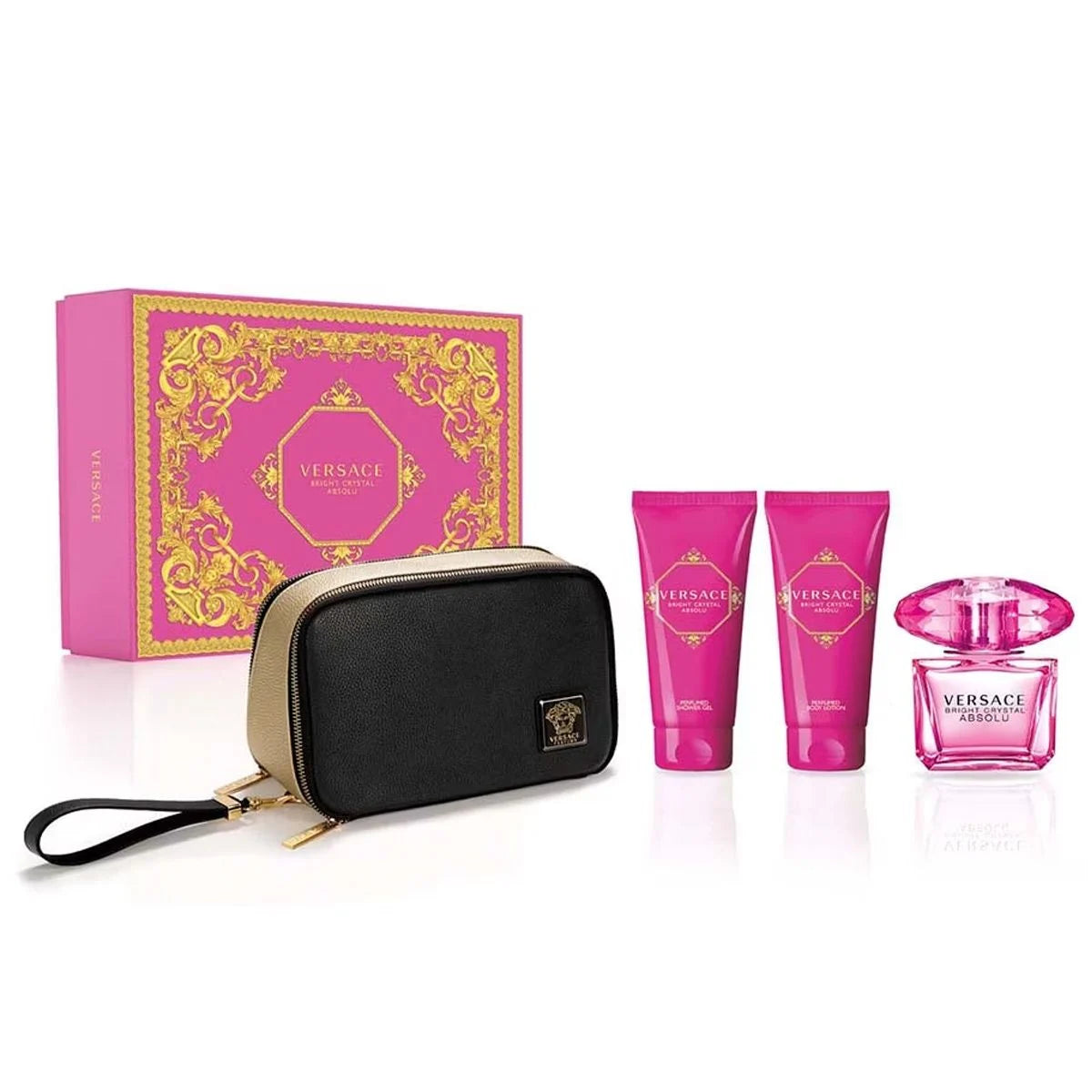 Versace Bright Crystal Absolu Geschenkset 90ml EDP + 100ml Körperlotion + 100ml Duschgel + Täschchen
