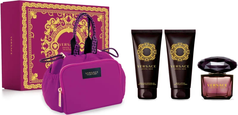 Versace Crystal Noir Geschenkset 90ml EDT + 100ml Körperlotion + 100ml Duschgel + Täschchen