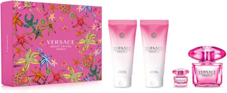 Versace Bright Crystal Absolu 90ml EDP + 5ml Mini + 100ml Duschgel + 100ml Körperlotion für Damen Geschenkset